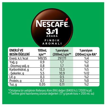Nescafe 3Ü1 Arada Fındık Aromalı Kahve 17 Gr X 10 Adet