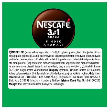 Nescafe 3Ü1 Arada Fındık Aromalı Kahve 17 Gr X 10 Adet