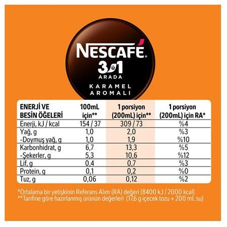 Nescafe 3Ü1 Arada Karamel Aromalı Kahve 17,6 Gr X 40 Adet