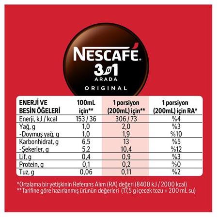 Nescafe 3Ü1 Arada Orijinal Kahve 17,5 Gr X 48 Adet
