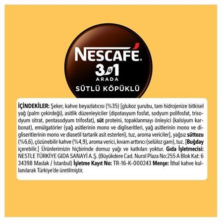 Nescafe 3Ü1 Arada Sütlü Köpüklü Kahve 17,4 Gr X 10 Adet