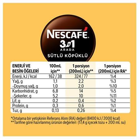 Nescafe 3Ü1 Arada Sütlü Köpüklü Kahve 17,4 Gr X 10 Adet